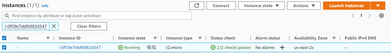 EC2 screen on the AWS console